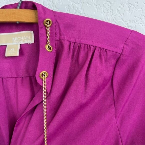 MK Michael Kors Michl Chain Tie Fuchsia Blouse - Picture 4 of 10